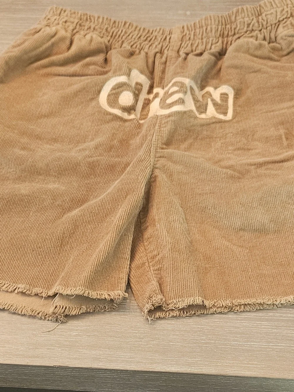 drew house Tan Corduroy Kids Shorts with White 'draw' Logo